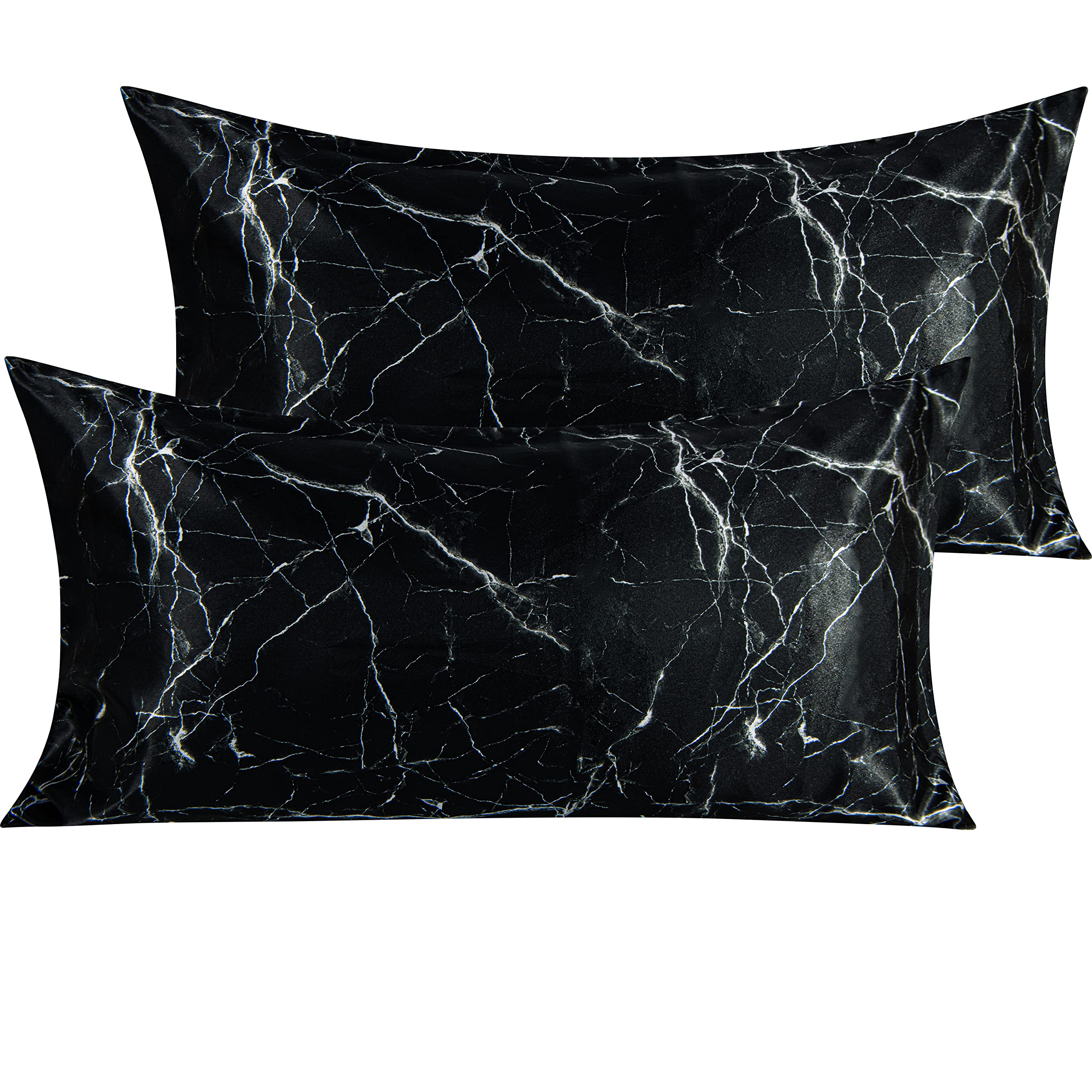 Ntbay 2 Pack Satin King Pillowcases For Hair And Skin, Luxurious And Silky Marbling Printed Pillow Cases With Envelope Closure, 20X36 Inches, Black